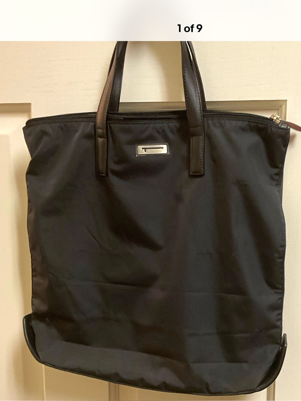 Tumi Black Nylon Tote Bag with Leather Handles Vintage NWOT